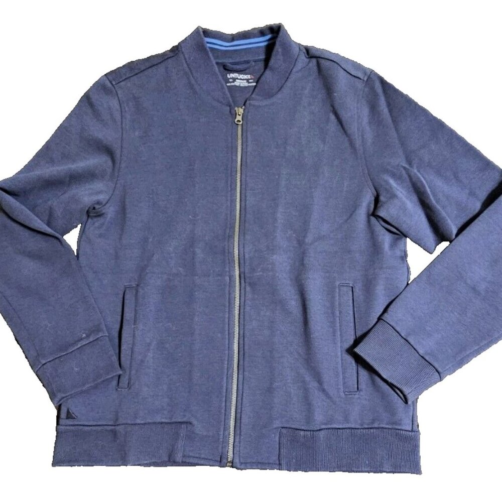 Men's UnTuckIt blue knit zip front jacket lightweight M excellent condition